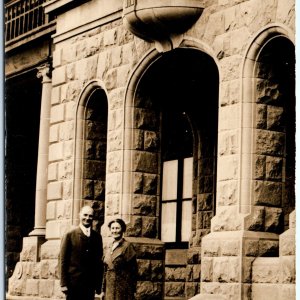 c1930s Pinehurst Stone Building RPPC Front Door Old Man Real Photo Postcard A100