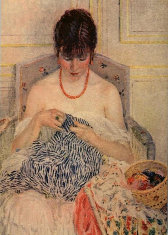 WOMAN sewing Lady sew DIY sew Interior by Frieseke New Unposted Postcard