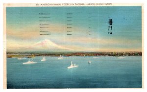 American Naval Vessels in Tacoma Harbor Washington Boat Postcard 1941