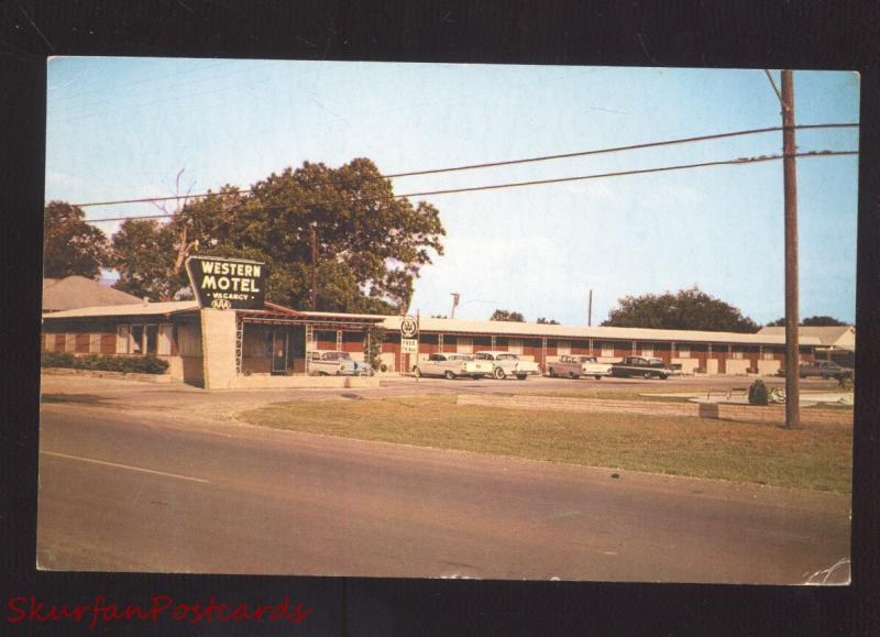 CLEBURNE TEXAS WESTERN MOTEL AAA VINTAGE ADVERTISING POSTCARD 1950's CARS