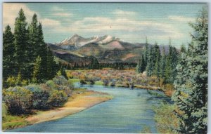 c1940s Rocky Mountain NP, CO Never Summer Range Linen Postcard River A91