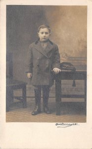c1910 RPPC Real Photo Postcard Boy Overcoat Hat by Bruckmeyer
