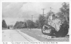 Tank WW I Monument Fort George Meade Maryland WWII era postcard