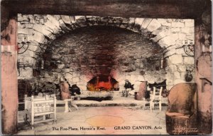Hand Colored Postcard The Fire-Place Hermit's Restaurant Grand Canyon, Arizona