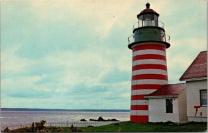 Vtg West Quoddy Head Lighthouse & Sail Rock Lubec Maine ME Postcard