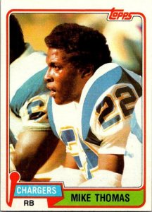 1981 Topps Football Card Mike Thomas San Diego Chargers sk60137