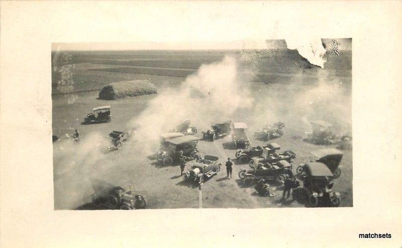c1912 Scott City Kansas Automobile Gathering RPPC real photo Haystack 3348