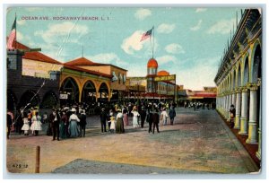 1912 Busy Day Ocean Ave Rockaway Beach Long Island New York NY Unposted Postcard