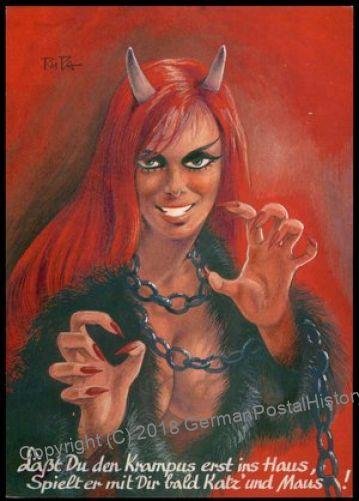 Austria 1960s Classic Krampus Devil Racy Christmas Card UNUSED 95392