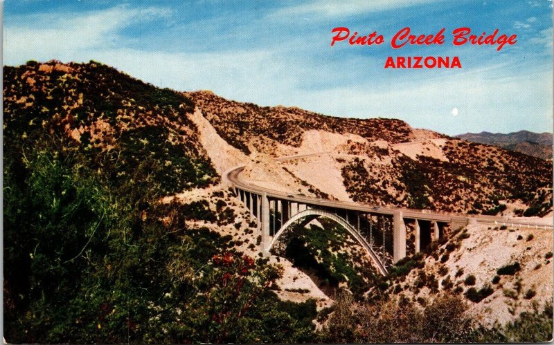 Pinto Creek Bridge Arizona AZ Hwy 60 70 Miami Superior Postcard VTG UNP Petley