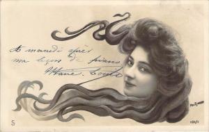 Carte-Photo de cabinet - Reutlinger - Tête de Femme aux cheveux spaghetti, s...