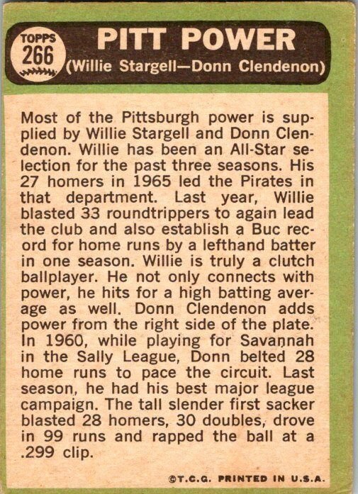 1967 Topps Baseball Card Willie Stargell Donn Clendenon Pittsburgh Pirates k2278