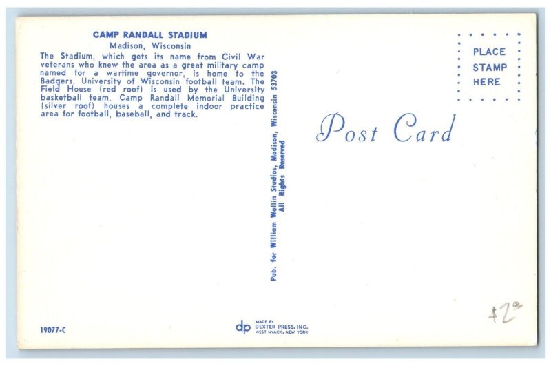 Madison Wisconsin Postcard Camp Randall Stadium Civil War Veterans c1960 Vintage