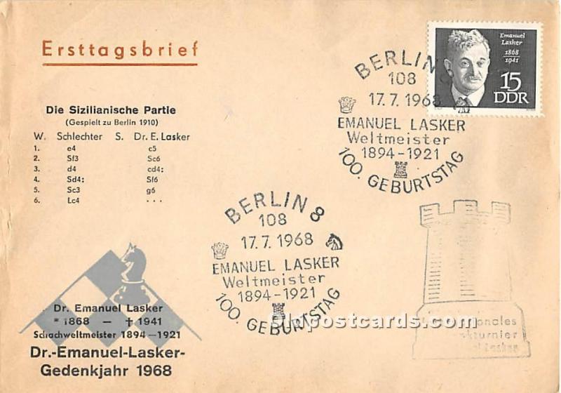 Old Vintage Chess / Checkers Postcard Post Card Berlin, Dr Emanuel Lasker Ged...