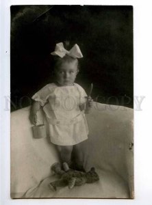 234131 Lovely Girl w/ TEDDY BEAR Toy Vintage REAL PHOTO 1930 y