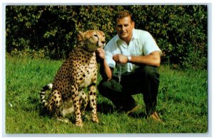 c1960's Al Oeming With Pet Cheetah Ardrossan Alberta Canada Vintage Postcard