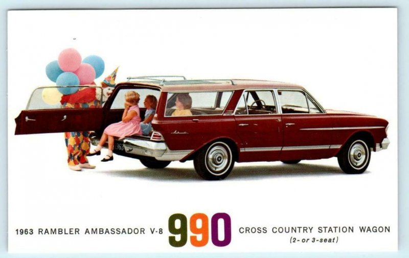 Automobile ADVERTISING 1963 RAMBLER AMBASSADOR V-8 Cross Country Wagon  Postcard