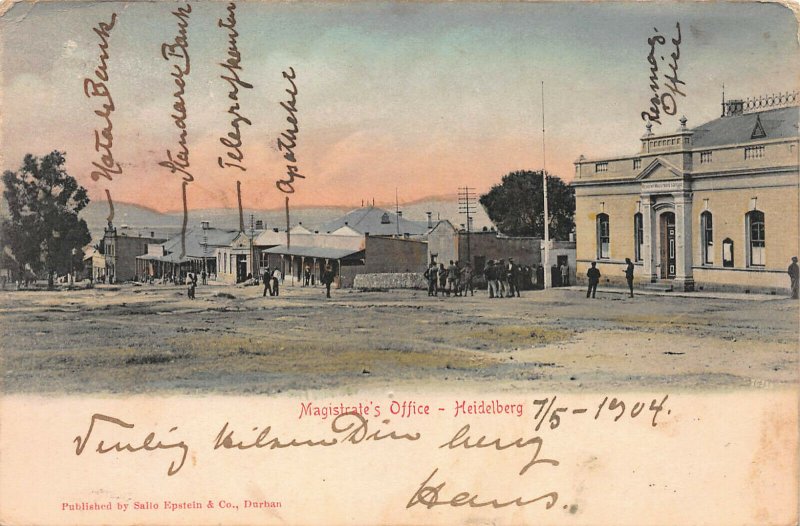 Magistrate's office, Heidelberg, South Africa, Early Postcard, Used in 1904