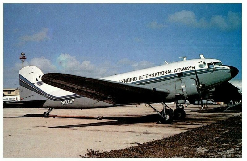 Lynbird International Airways McDouglas DC 3 at Ft Lauderdale Airplane Postcard