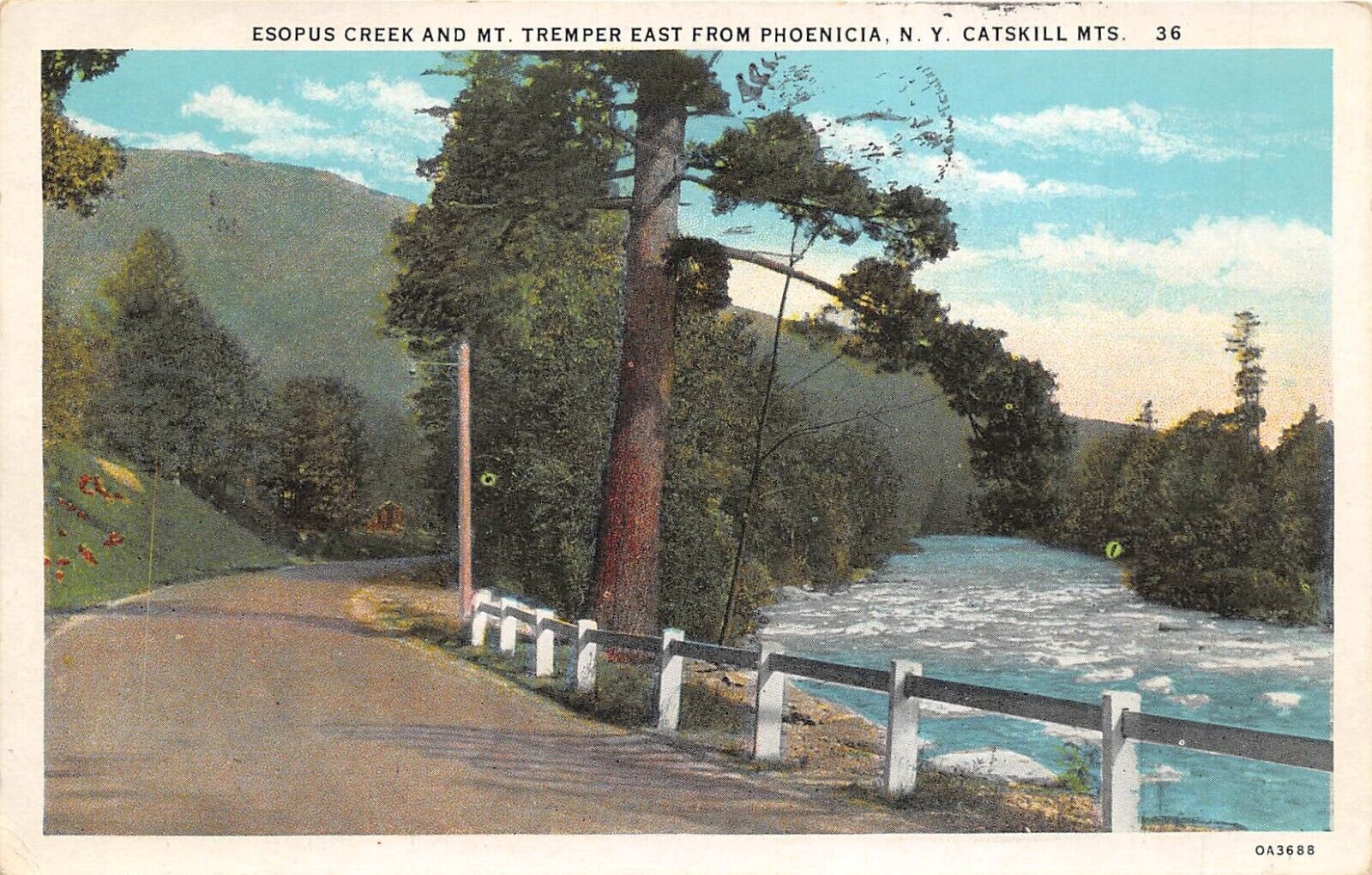 Phoenicia New York 1934 Postcard Esopus Creek and Mt. Tremper Catskill