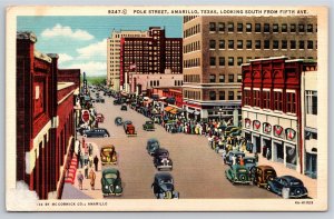 Amarillo Texas~View Of Polk Street Looking South Form Fifth Ave~Vintage Postcard