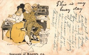 Vintage Postcard 1905 This Is My Busy Day Old Man & Woman Macon Georgia Comics