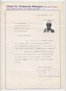 Chief Dr Kolawole Balogun Original Autograph with Photo, Royalty Nigeria (L6473)