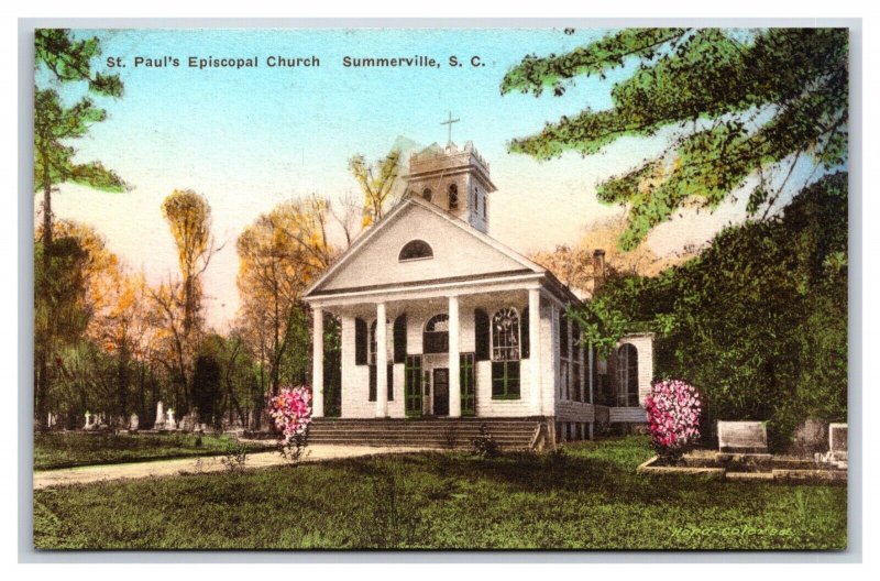 St Paul Episcopal Church Summerville SC UNP Handcolored Albertype  Postcard U21