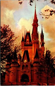 Vtg Cinderella Castle at Twilight Fantasyland Walt Disney World FL Postcard