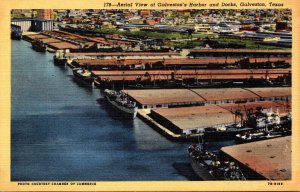 Texas Galveston Aerial View Of Harbor and Docks Curteich