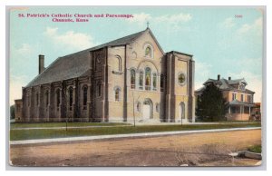 Postcard St Patrick's Catholic Church & Parsonage Chanute Kans. Kansas