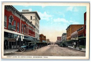 c1940s Street Scene On Center Avenue Brownwood Texas TX Unposted Bank Postcard
