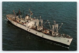 VINTAGE U.S. NAVY SHIP RIGEL T-AF 58 AERIAL VIEW UNPOSTED CHROME POSTCARD P390