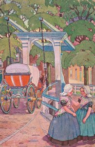 Two Dutch Girls And A Horse Carriage Vintage Postcard 06.66