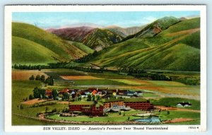 SUN VALLEY, Idaho ID ~ Birdseye UNION PACIFIC RAILROAD c1940s Linen Postcard