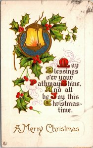 A Merry Christmas - Holly  - RED CROSS STAMP  Vintage - POSTCARD PC POSTED