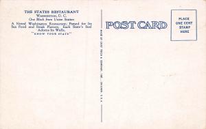 The States Restaurant, Washington, D.C., Early Postcard, Unused