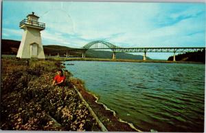 The Bras d'Or Lakes Bridge Lighthouse Cape Breton Nova Scotia Postcard N07