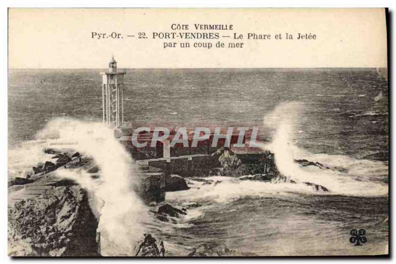 Postcard Old Lighthouse and jetty with a heavy sea Port Vendres
