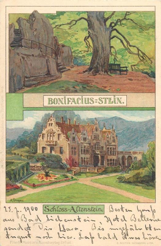 A. Stagura 1900 litho AK Germany Bonofacius Stein Schloss Altenstein castle