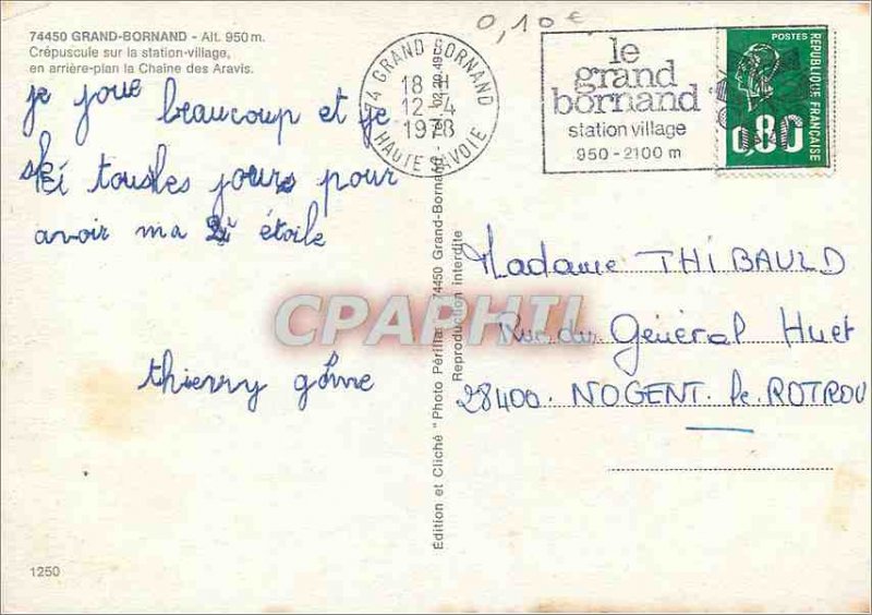 Modern Postcard Grand Bornand alt 950m Crepuscule on station village back pal...