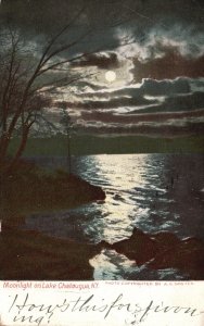 Vintage Postcard Moonlight On Lake Chautauqua New York NY A.H Sawyer Copyrighted