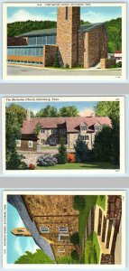 3 Postcards GATLINBURG, TN ~ Methodist Church & First Baptist Church ca 1940s