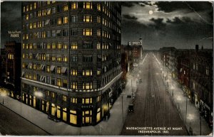 Massachusetts Avenue at Night, Indianapolis IN c1917 Vintage Postcard W33