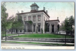 1909 La Fayette Indiana IN Postcard Public Library Building Roadside View Posted