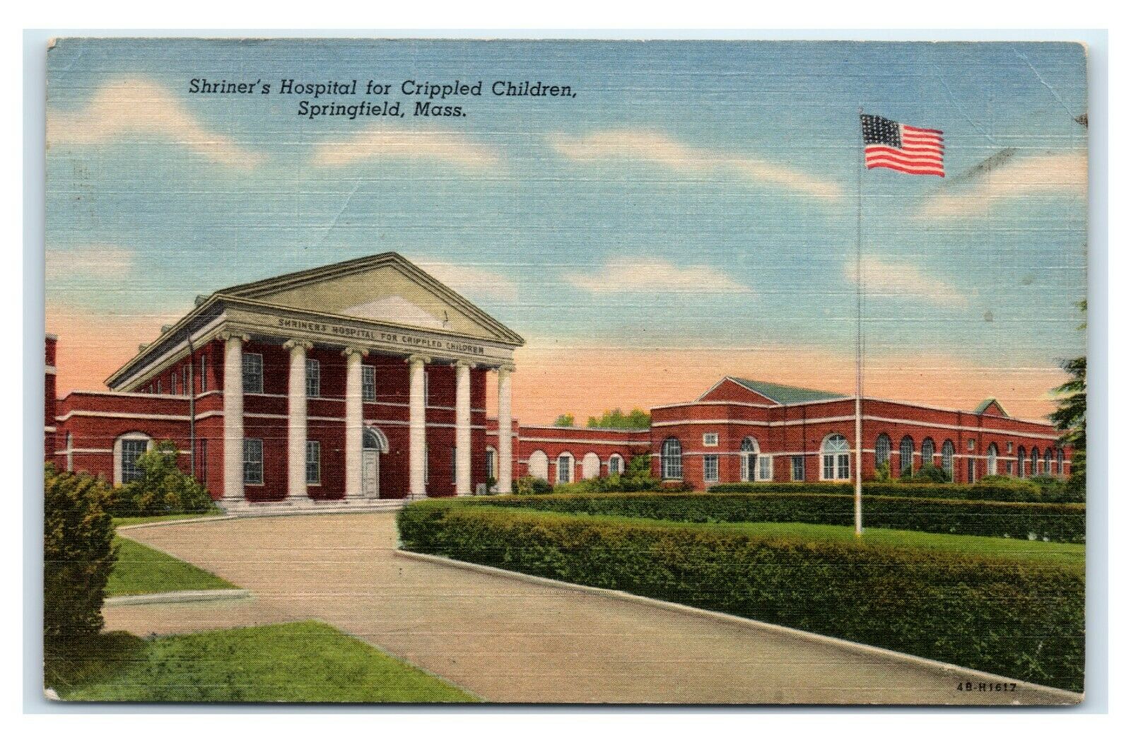 Postcard Shriner's Hospital for Crippled Children, Springfield Mass