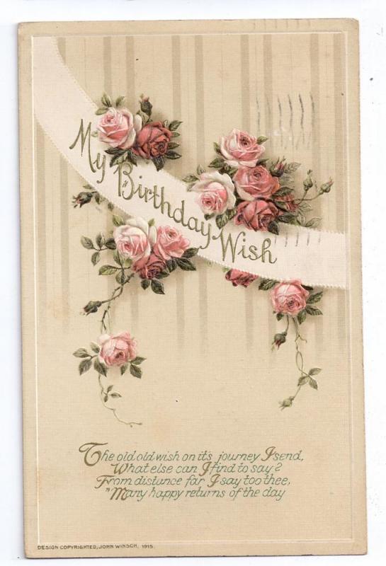 Birthday Poem Postcard Embossed Winsch 1920