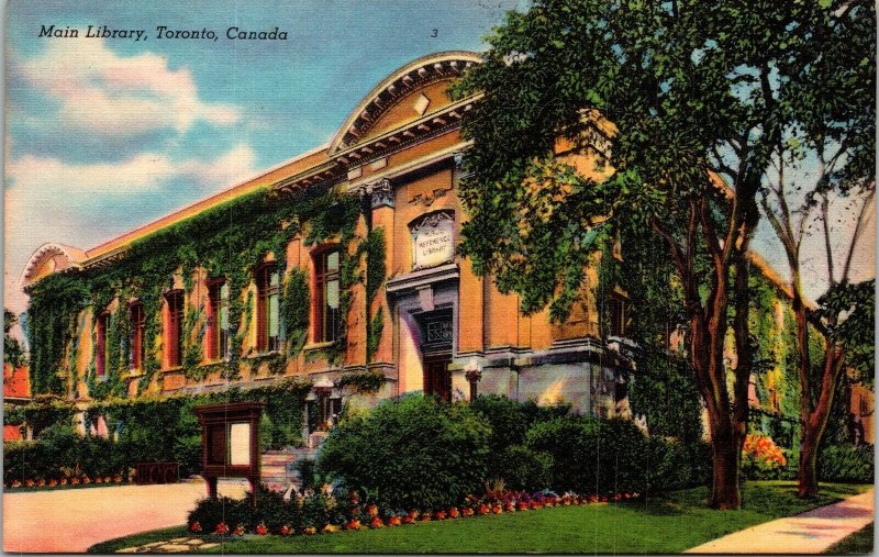 Main Library Toronto Canada Linen Postcard VTG UNP WOB Vintage Unposted 