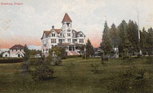 Vintage Postcard Building Residence Houses Grounds Pine Trees Roseburg Oregon