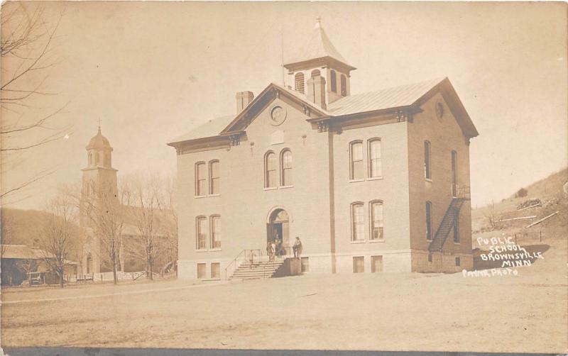 D95/ Brownsville Minnesota Mn Real Photo RPPC Postcard c1910 Public School